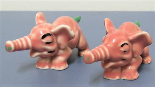 Vintage 1956-61 Wade (Ulster) Shamrock Pottery `Never Again!` & `Oh, My Head!` Small Pink Elephants