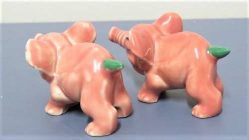 Vintage 1956-61 Wade (Ulster) Shamrock Pottery `Never Again!` & `Oh, My Head!` Small Pink Elephants