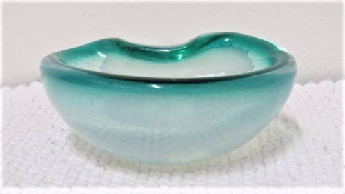 Beautiful Vintage Murano Teal Coloured Small Glass Bowl 100 x 80 mm