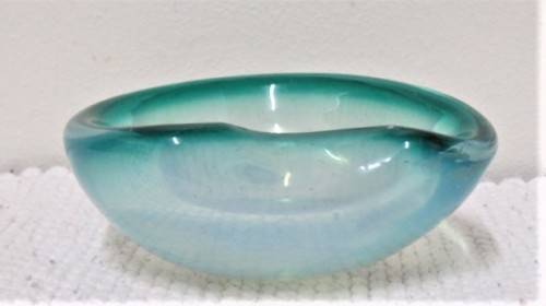 Beautiful Vintage Murano Teal Coloured Small Glass Bowl 100 x 80 mm