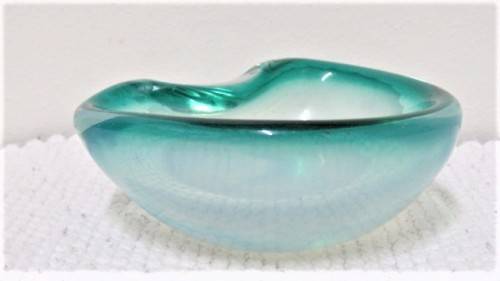 Beautiful Vintage Murano Teal Coloured Small Glass Bowl 100 x 80 mm