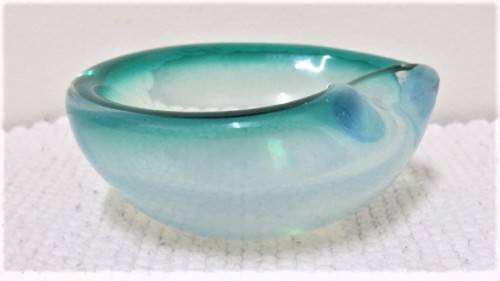 Beautiful Vintage Murano Teal Coloured Small Glass Bowl 100 x 80 mm