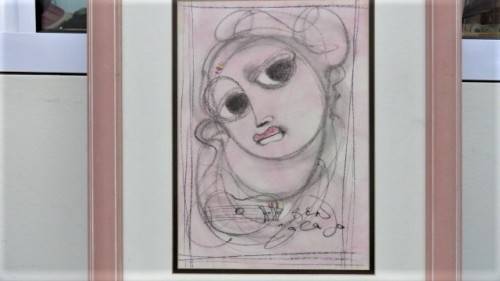 Renowned SA Artist Ben Macala (1938-1997) Framed Face With A Guitar Mixed Media Signed 43 x 51 cm