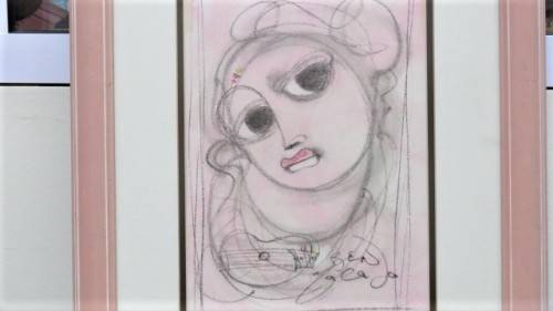 Renowned SA Artist Ben Macala (1938-1997) Framed Face With A Guitar Mixed Media Signed 43 x 51 cm