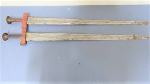 Two Vintage Handmade Saharan Taureg Takouba Swords With Leather Scabbards SOLD AS IS 92 cm