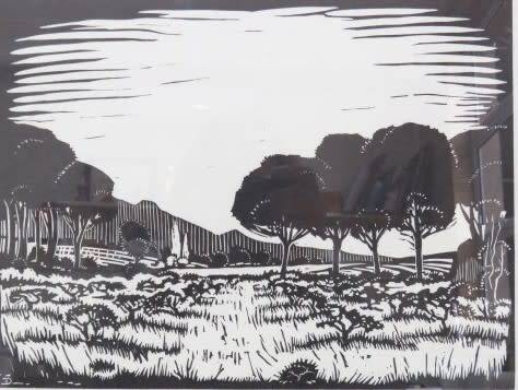 Stunning Framed SA Artist David Botha (1921-1995) Linocut Landscape With Trees Signed 44 x 36,5 cm