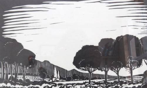 Stunning Framed SA Artist David Botha (1921-1995) Linocut Landscape With Trees Signed 44 x 36,5 cm