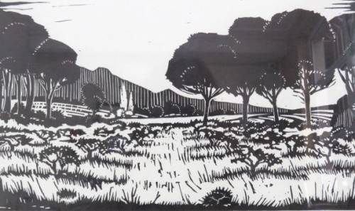 Stunning Framed SA Artist David Botha (1921-1995) Linocut Landscape With Trees Signed 44 x 36,5 cm