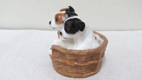 Vintage 1940`s Royal Doulton `Terrier Puppies In Basket` Porcelain Figurine HN 2588 80 x 75 mm