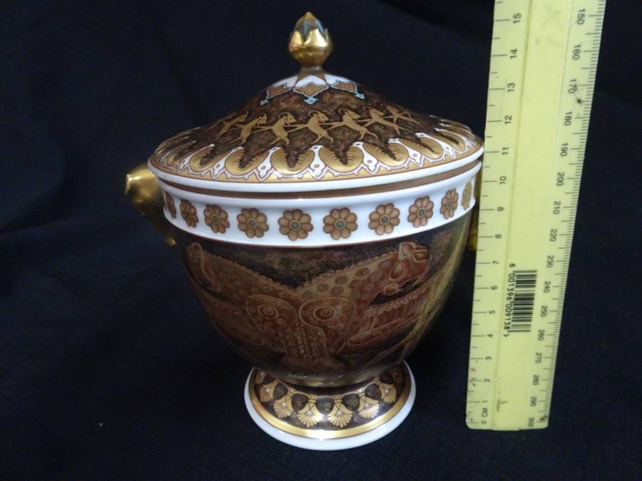 Exceptional Hand Painted Porcelain Lidded Coupe Made in Hutschenreuther Germany