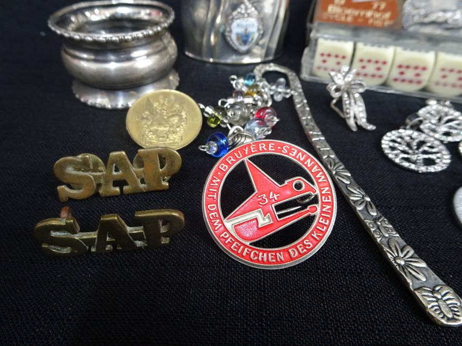 Vintage Tin With A Collection Of Badges, Medals And Other Interesting Items Selling As A Lot