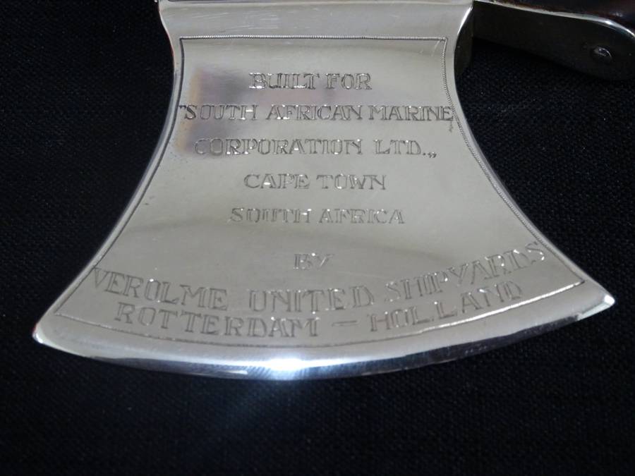 Beautiful Silver Hallmarked Presentation Axe For The Launching Of MS `SA Hexrivier`(See Description)