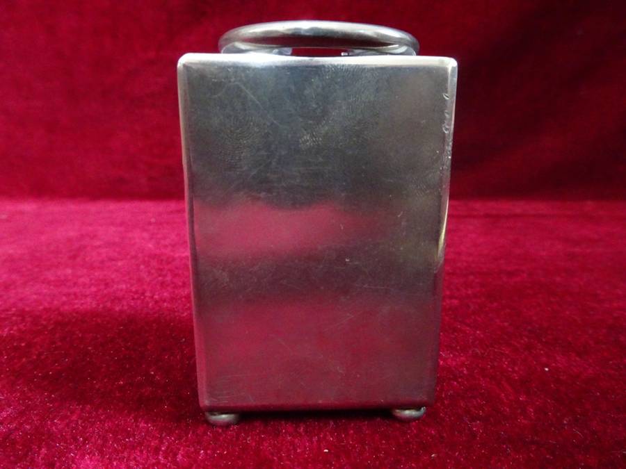 Lovely Sterling Silver And Enamel Miniature Carriage Clock With Guilloché Enamel And Roman Numerals