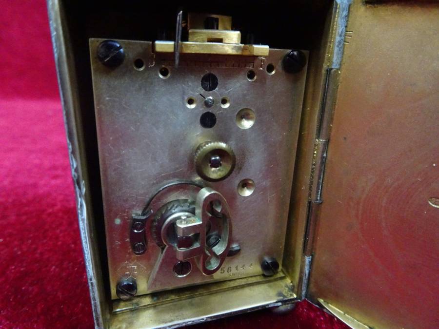 Lovely Sterling Silver And Enamel Miniature Carriage Clock With Guilloché Enamel And Roman Numerals