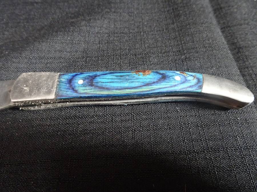 Vintage Pocket Folding Knife With Blue Wooden Handle