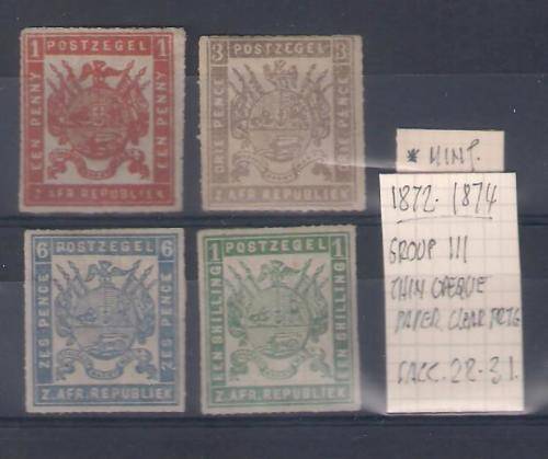 TVL1872/74 GROUP III THIN OPAQUE PAPER CLEAR PRINTING. SACC 28-31. MINT (*)  CV R9000 +-.