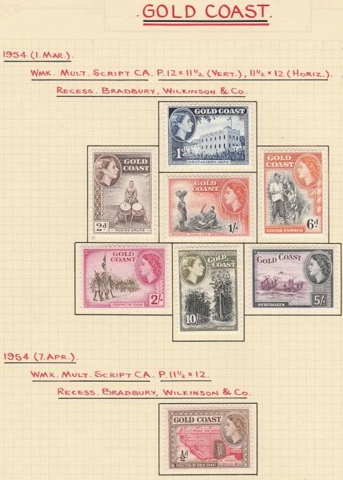 GOLD COAST 1952/1953/1954 WRITTEN UP ON PAGE AS LISTED BELOW. MOUNTED MINT.