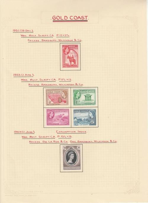 GOLD COAST 1952/1953/1954 WRITTEN UP ON PAGE AS LISTED BELOW. MOUNTED MINT.