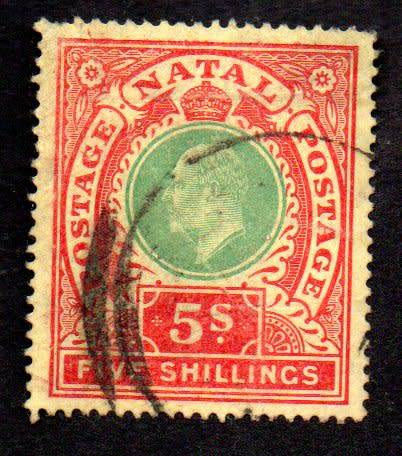 NATAL 1908-9 5s USED SINGLE INSCRIBED `POSTAGE-POSTAGE`. SG169. CV GBP 45+. GREAT ITEM.