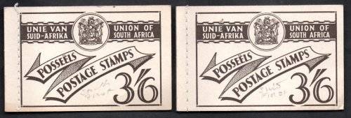UNION 1951 (X2) BOOKLET NO 21 3/6d COMPLETE. (X1) WITH `SOUTH` FIRST AND (X1) WITH `SUID` FIRST.