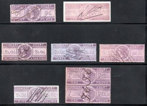 GB QUEEN VICTORIA 1856 CHANCERY COURT REVENUES USED. AS LISTED BELOW. GREAT ITEMS.