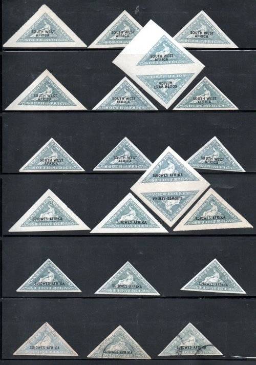 SWA 1926-7 TRIANGULAR STAMPS OF SA OVPT MINT/USED LOT. AS PER SCANS. GOOD VALUE.