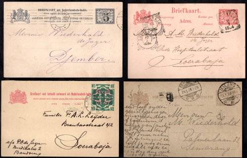 NETHERLANDS INDIES SELECTION OF USED LETTER CARDS + ODD UNUSED LETTER/POSTCARD. AS PER SCANS.
