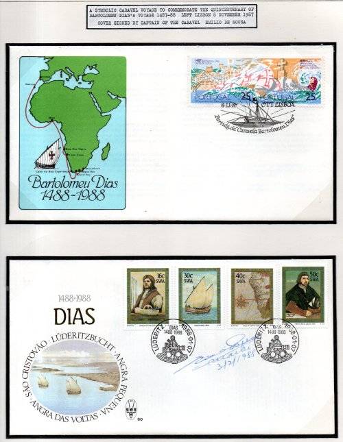 SWA/PORTUGAL 500TH ANNIV OF DIAS VOYAGE (X2) COVERS. (X1) SIGNED `CAPTAIN OF CARAVEL`. AS DESCRIBED.