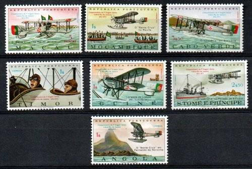 PORTUGUESE COLONIES 1972 50TH ANNIV OF 1ST FLIGHT FROM LISBON-RIO COMMEMORATIVES UMM. AS PER SCANS.