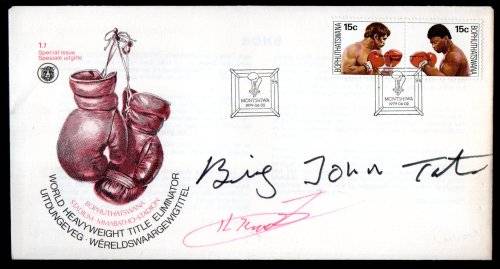 BOPHUTHATSWANA 1979 WORLD TITLE FIGHT FDC SIGNED `BIG JOHN TATE+KALLIE KNOETZE`. AS PER SCANS. READ.