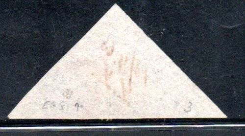 COGH 1863-4 6d TRIANGLE FISCALLY USED. AS PER SCANS. GOOD MARGINS. NICE ITEM.