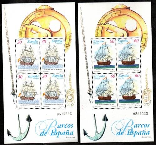 SPAIN 1996 18TH CENTURY SHIPS SET OF (X2) SHEETS UMM. SGMS3371a/b. AS PER SCANS. GOOD VALUE.