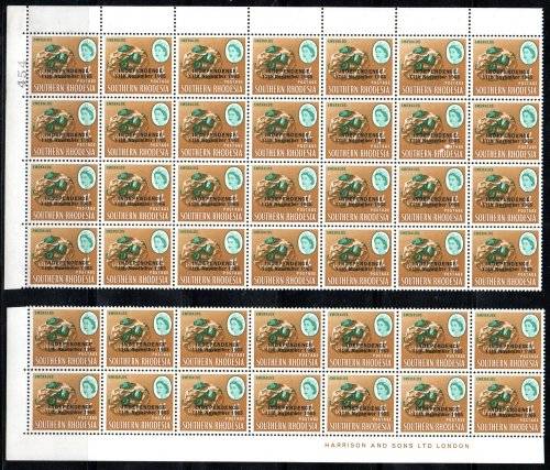 RHODESIA 1966 INDEPENDENCE OVPT SELECTION OF UMM BLKS, PART SHEETS ETC. AS PER SCANS. GOOD VALUE.