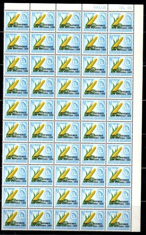 RHODESIA 1966 INDEPENDENCE OVPT SELECTION OF UMM BLKS, PART SHEETS ETC. AS PER SCANS. GOOD VALUE.
