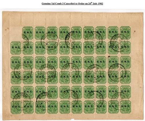 TRANSVAAL/ZAR ERI 1/2d OVERPRINT PART SHEET CANCELLED TO ORDER 24 JULY 1902. STUCK DOWN ON CARD.