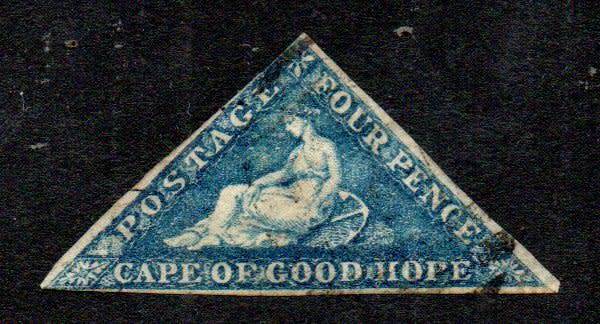 COGH 1863-4 4d STEEL BLUE (SHADES) TRIANGLE USED. 3 FAIR THIN MARGINS. CC15c. CV R9K FOR GOOD COPY.