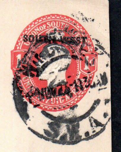 SWA 1923 KGV EMBOSSED COVER (FRONT ONLY) TAXED/POSTAGE DUE. AS PER SCANS.
