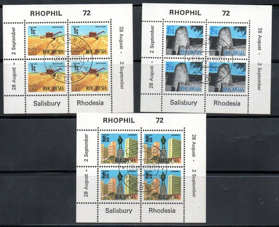RHODESIA 1972 `RHOPHIL 1972` SELECTION OF MINT SHEETS (SOME MM). AS PER SCANS.