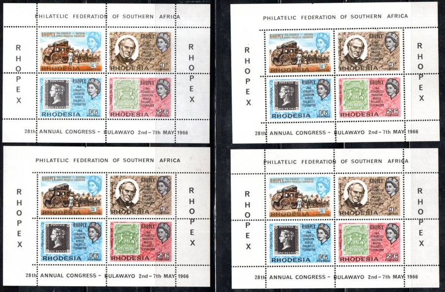 RHODESIA 1966 RHOPEX MSHEETS (X6) UMM. AS PER SCANS. GOOD VALUE.