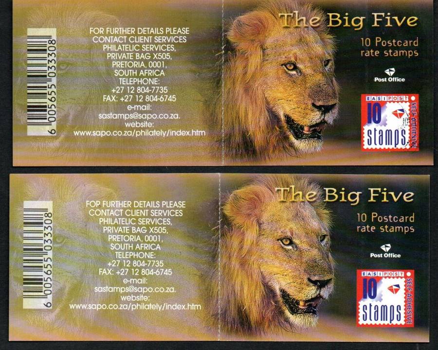 RSA 2002 (X2) BIG FIVE BOOKLETS NO 59 (A58b) WITH `FIRST DAY CANCELLATIONS` 10/7/02. SCARCE AS SUCH