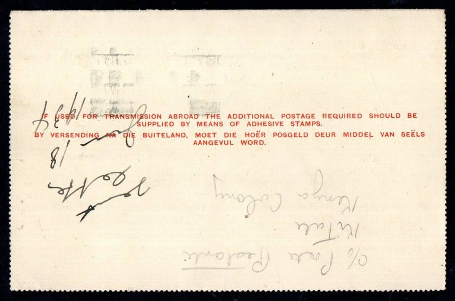 UNION 1933 2d LETTER CARD KIMBERLEY-NAIROBI. INTERESTING MESSAGE RE: FAMOUS ZOOLOGIST DR BEQUAERT.