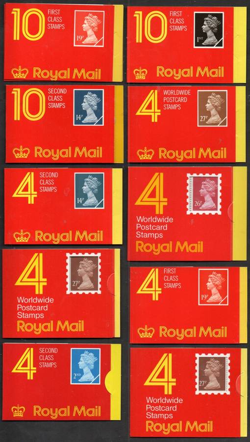 GB SELECTION OF (X10) MINT BARCODE BOOKLETS. 1ST/SECOND CLASS/POSTCARD STAMPS. GOOD TOTAL CV.