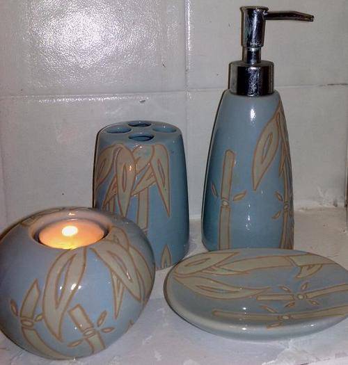 *HOT ITEM* Designer Bathroom Set of 4: Soap Dispenser, Candle Holder, Toothbrush Holder & Soap Dish!