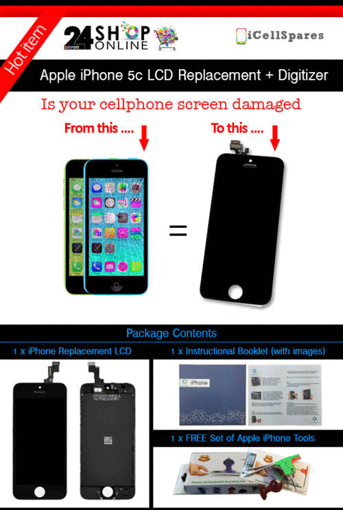 Apple iPhone 5c LCD Replacement - BLACK - FREE SHIPPING - FREE TOOLS