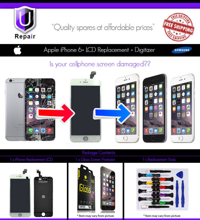 Apple iPhone 6 Plus LCD Replacement - WHITE - FREE SHIPPING - FREE TOOLS