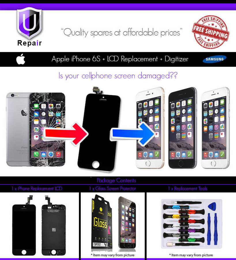 Apple iPhone 6s Plus LCD Replacement - BLACK - FREE SHIPPING - FREE TOOLS