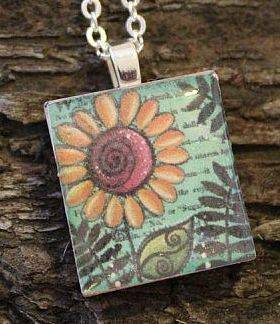 Sunflower Scrabble Tile Necklace / Pendant