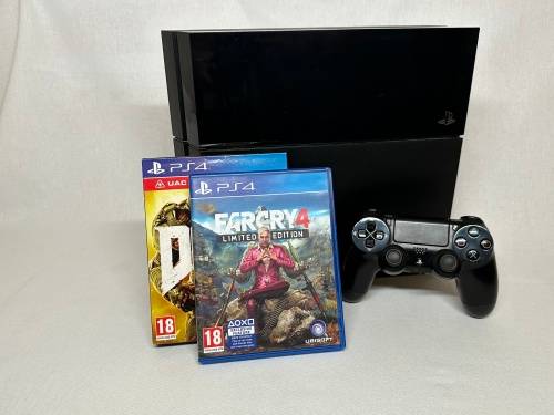 Pre-Loved `Sony PlayStation 4 (PS4) Original` Bundle w/ DualShock 4 Controller + 2 Games