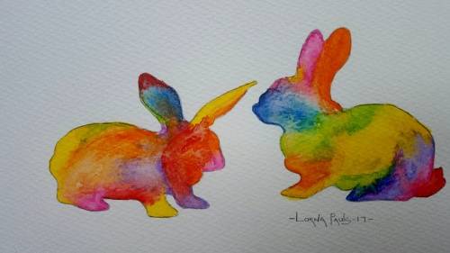 Original Painting by Lorna Pauls - Rainbow Bunnies 1 (37.5cm x 13.5cm)