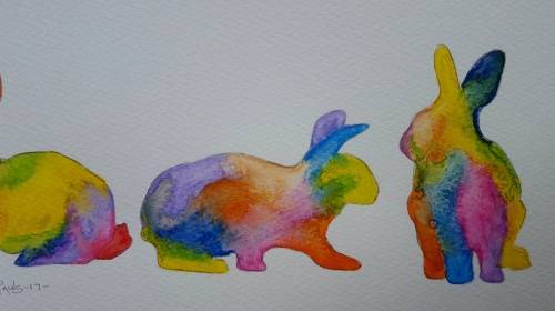 Original Painting by Lorna Pauls - Rainbow Bunnies 1 (37.5cm x 13.5cm)